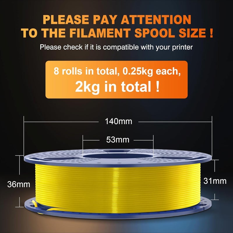 Sunlu 3D Printer Filament, Neatly Wound 250G Spool PLA Filament Bundle, 1.75mm PLA Filament Muticolor, High Compatiblity, 8 Rolls, Black+White+Grey+Burlywood+Purple+Bluegrey+GrassGreen+PureYellow - Image 2